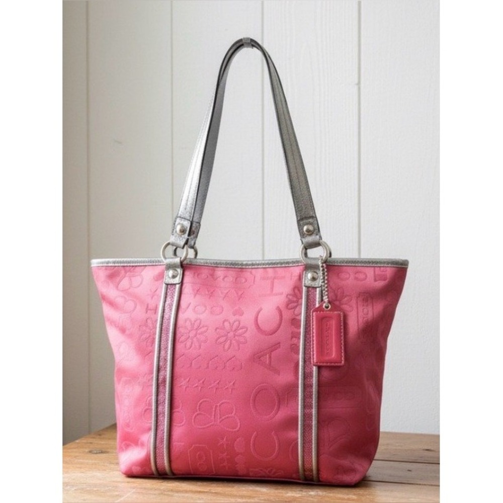 Coach Poppy Y2K Pink Bandana Graffiti Tote Purse Metallic Trim